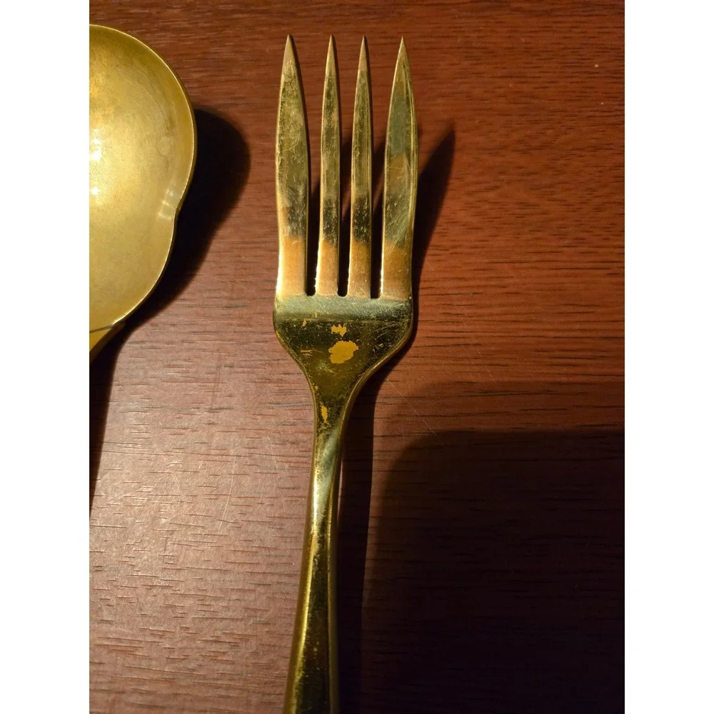 Christofle Vintage Gold‎ Tone Serving Spoon and Fork Set Tarnish Wear